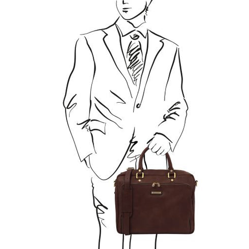 Pisa - Leather laptop briefcase with front pocket